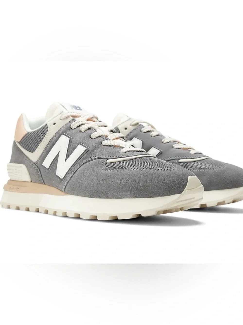 New Balance unisex Gray Suede & Mesh Sneaker with Cream Accents